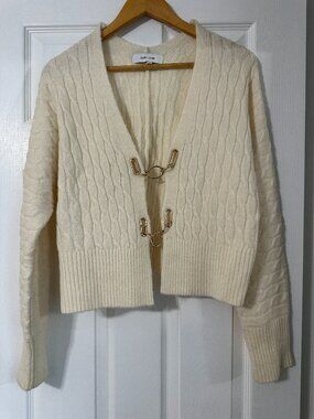 John + Jenn Cream Cardigan with Gold Details